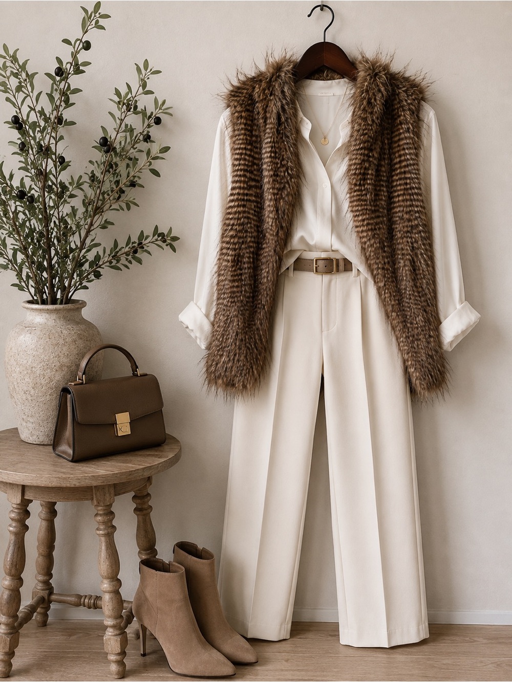 Twelfth Street by Cynthia Vincent Faux Fur Vest | Brown | Size S